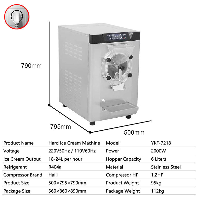 Commercial Ice Cream Machine 220V Hard Ice Cream Maker Countertop Gelato Machine For business Use 20 Liter/Hour