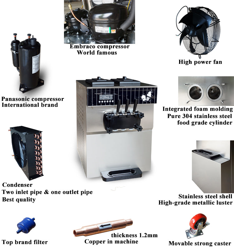 38 L/H Commercial Ice cream machine Stand Soft serve ice cream machine with Panasonic or Embraco Compressor